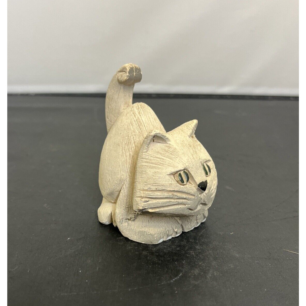 Artesania Rinconada Ceramic Green Eyed Cat Uruguay Signed Brown Vintage
